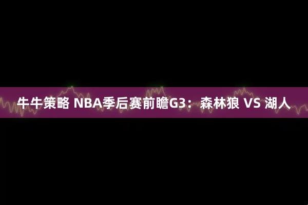 牛牛策略 NBA季后赛前瞻G3：森林狼 VS 湖人